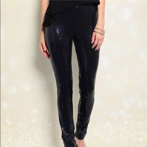 NEW NAVY BLUE SEQUIN PANTS JUNIOR S M L